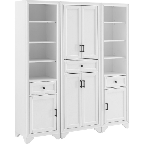 Tara 3 Piece Pantry Cabinet & 2 Linen Cabinets Set in Distressed White