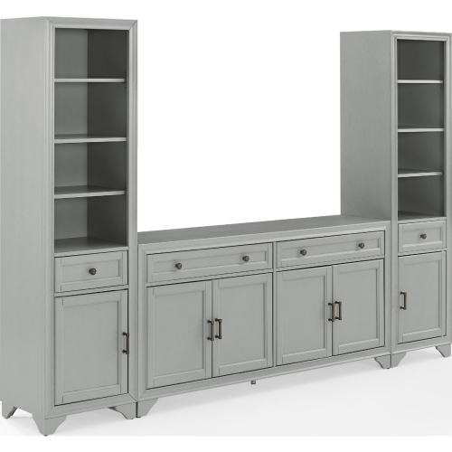 Tara 3 Piece Sideboard & Bookcase Set in Distressed Gray Finish