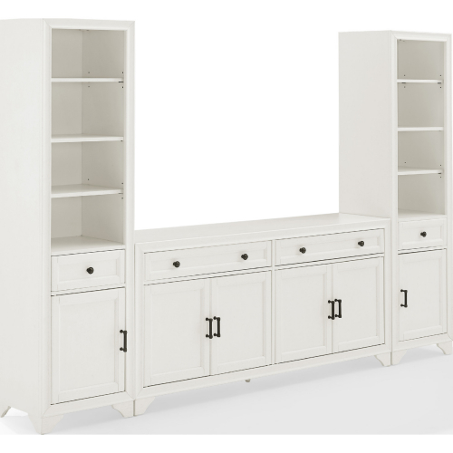 Tara 3 Piece Entertainment Center in Distressed White Finish