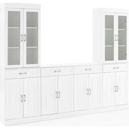 Stanton 3 Piece Sideboard & Glass Door Cabinet Set in White Finish