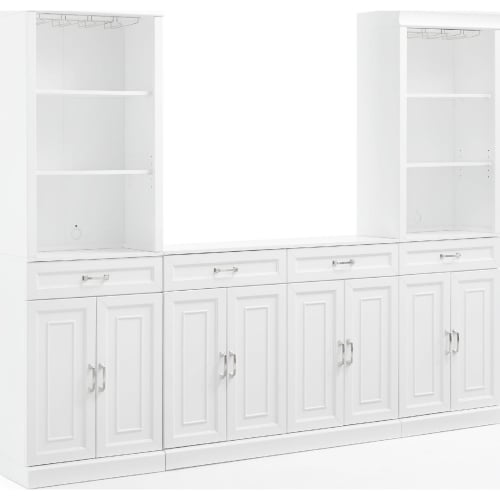 Stanton 3 Piece Sideboard & Bar Cabinet Set in White Finish Wood