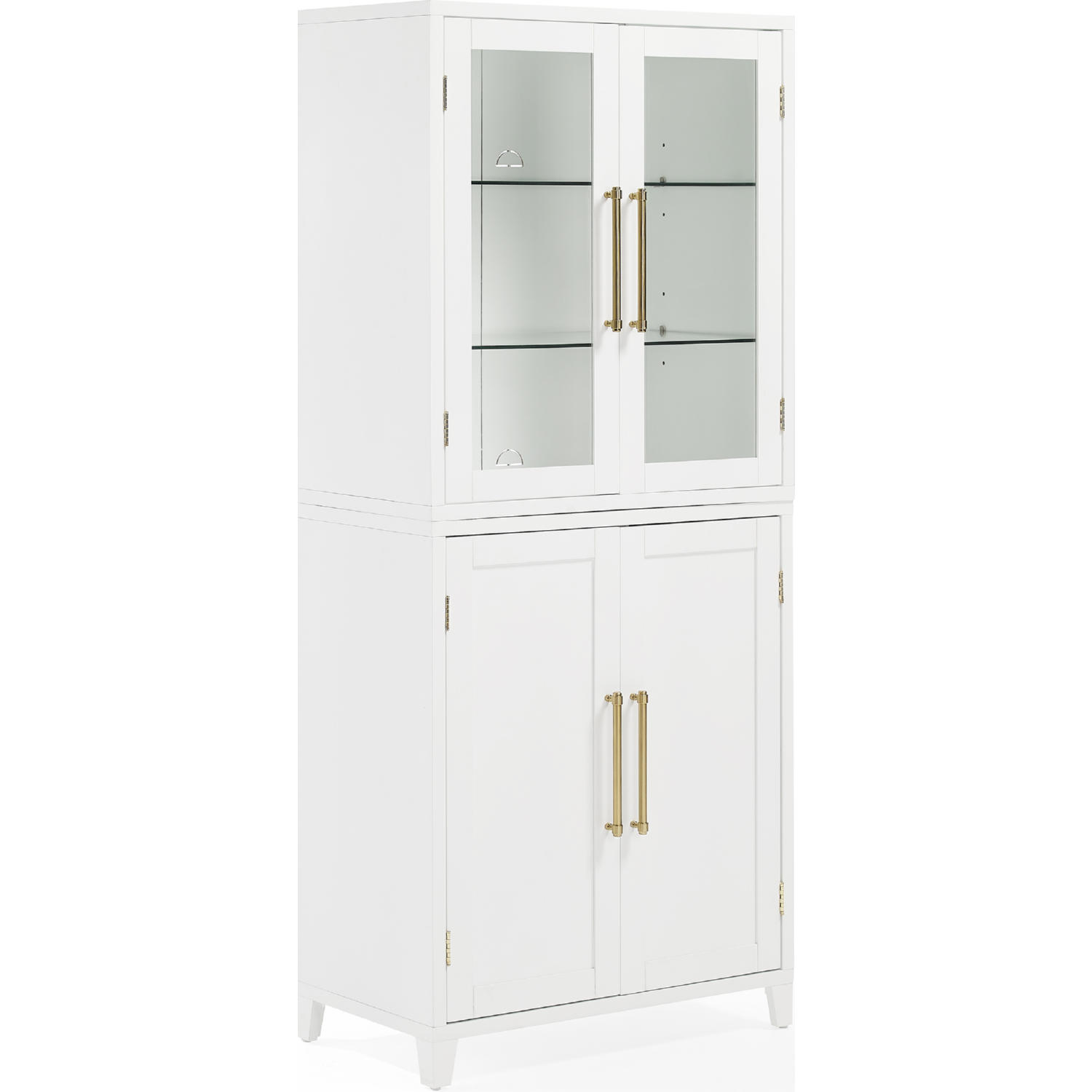 Jona French Country Grey Pine Clear Glass Door Dining Hutch China Cabinet