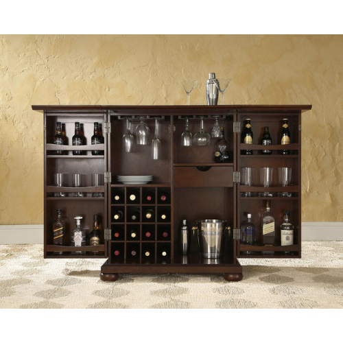 Alexandria Expandable Bar Cabinet in Vintage Mahogany Finish