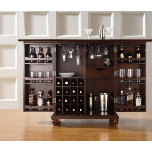 Cambridge Expandable Bar Cabinet in Vintage Mahogany Finish