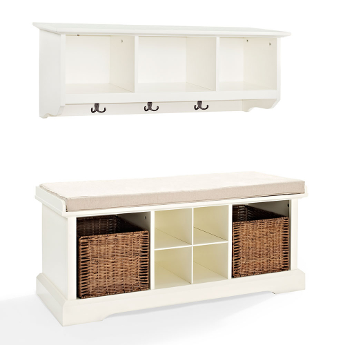 Brennan 2 Piece Entryway Bench & Shelf Set in White Finish