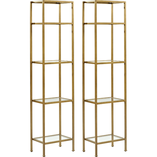 Aimee Etagere Bookcase in Gold Steel & Glass (Set of 2)