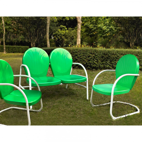 Griffith 3 Piece Outdoor Set: Loveseat & 2 Chairs in Green Metal