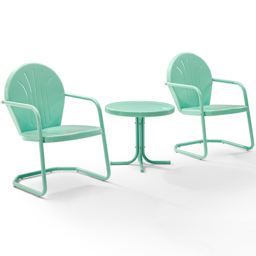 Griffith 3 Piece Outdoor Set: 2 Chairs & Side Table in Aqua Blue Metal