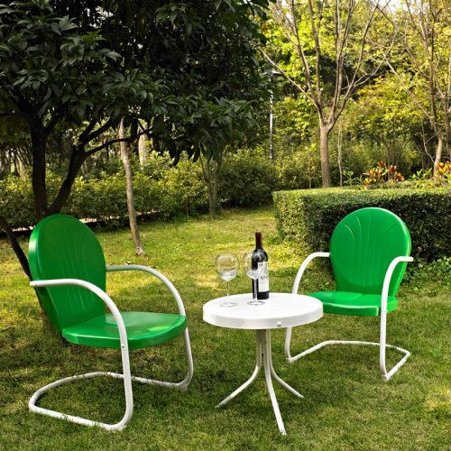 Griffith 3 Piece Outdoor Set: 2 Chairs & Side Table in Green & White Metal