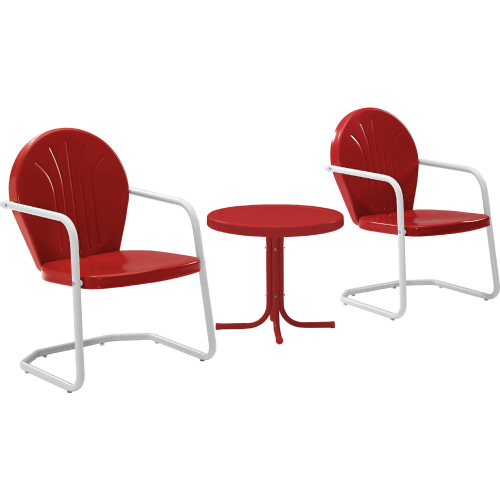 Griffith 3 Piece Outdoor Set: 2 Chairs & Side Table in Red Metal