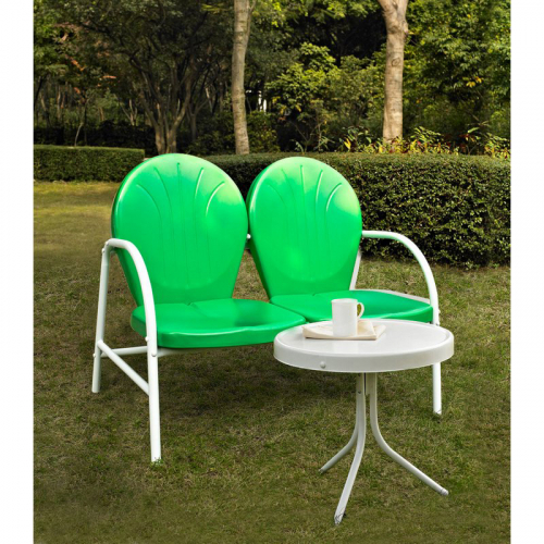 Griffith 2 Piece Outdoor Set: Loveseat & Table in Green Metal