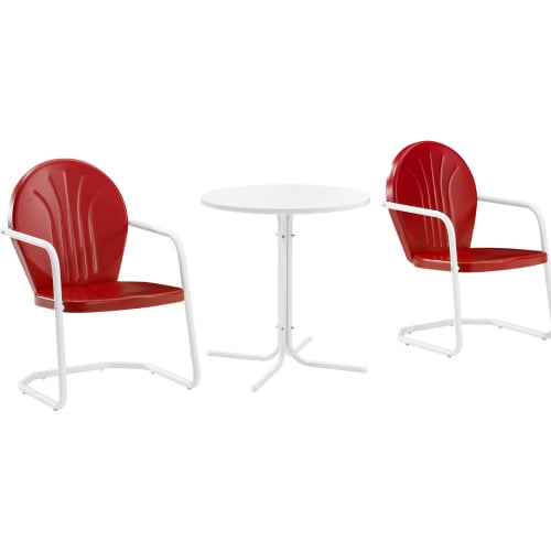 Griffith 3 Piece Outdoor Bistro Table & 2 Chairs Set in Red Gloss & White Metal