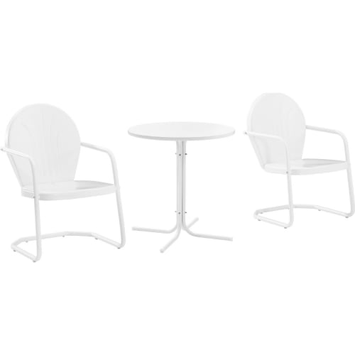 Griffith 3 Piece Outdoor Bistro Table & 2 Chairs Set in White Gloss & Satin Metal