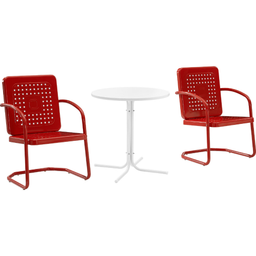 Bates 3 Piece Outdoor Bistro Table & 2 Chair Set in Red Gloss & White Satin Steel