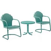 Tulip 2 Piece Outdoor 2 Arm Chair & Side Table Set in Pastel Blue Satin Steel