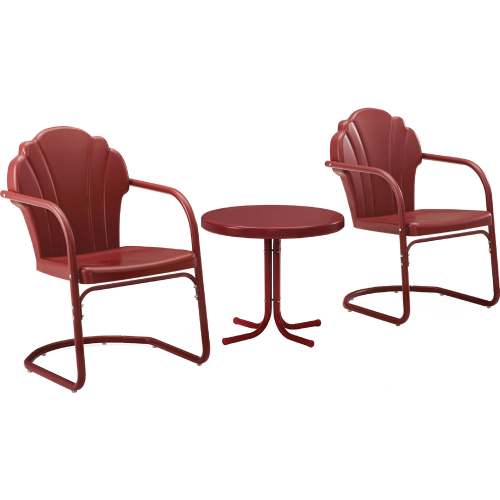 Tulip 2 Piece Outdoor 2 Arm Chair & Side Table Set in Dark Red Satin