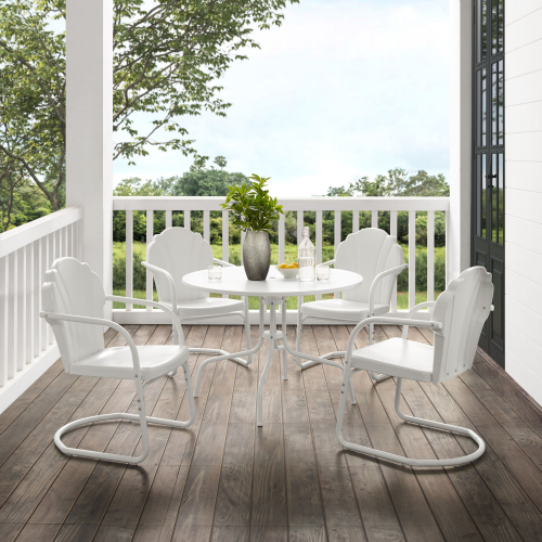 Tulip 5 Piece Outdoor Bistro Table & 4 Chairs Set in White Steel