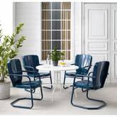 Ridgeland 5 Piece Outdoor Dining Set in Navy Gloss & White Metal