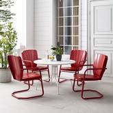 Ridgeland 5 Piece Outdoor Dining Set in Red Gloss & White Metal