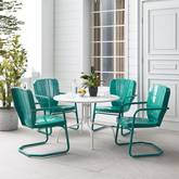 Ridgeland 5 Piece Outdoor Dining Set in Turquoise Gloss & White Metal