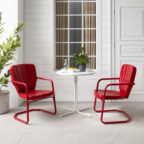 Ridgeland 3 Piece Outdoor Bistro Dining Set in Red Gloss & White Metal