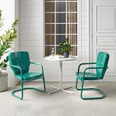 Ridgeland 3 Piece Outdoor Bistro Dining Set in Turquoise Gloss & White Metal