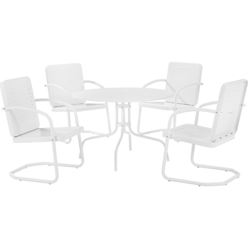 Bates 5 Piece Outdoor Dining Table & 4 Chair Set in White Gloss & White Satin Steel