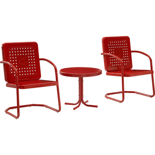 Bates 3 Piece Outdoor 2 Chair & Side Table Set in Red Gloss Steel