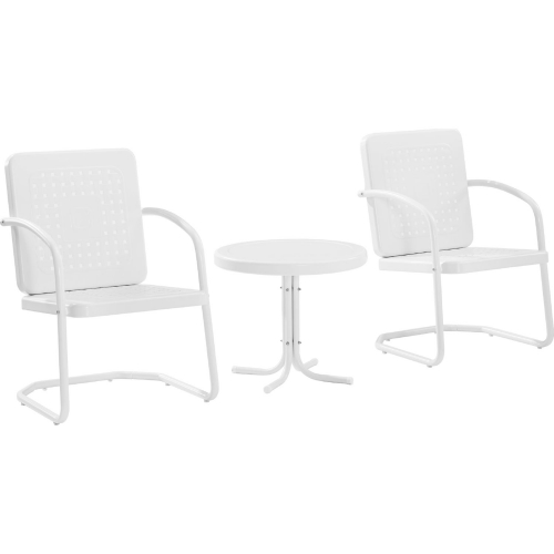 Bates 3 Piece Outdoor 2 Chair & Side Table Set in White Gloss & White Satin Steel