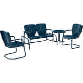 Ridgeland 4 Piece Outdoor Loveseat Set in Gloss Navy Blue Metal