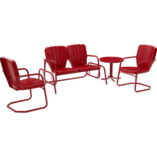 Ridgeland 4 Piece Outdoor Loveseat Set in Gloss Bright Red Metal