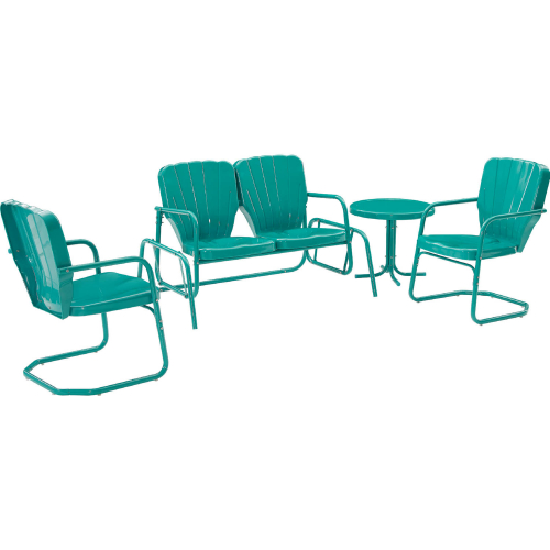 Ridgeland 4 Piece Outdoor Loveseat Set in Gloss Turquoise Blue Metal