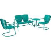 Ridgeland 4 Piece Outdoor Loveseat Set in Gloss Turquoise Blue Metal