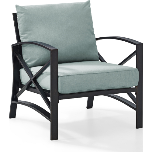 Kaplan Outdoor Arm Chair in Oiled Bronze Steel w/ Mist Cushions