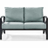 Kaplan Outdoor Loveseat in Oiled Bronze Steel with Mist Cushions