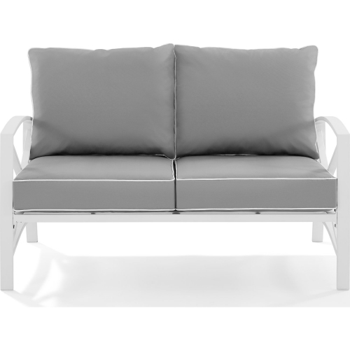 Kaplan Outdoor Loveseat in White Steel w/ Grey Cushions