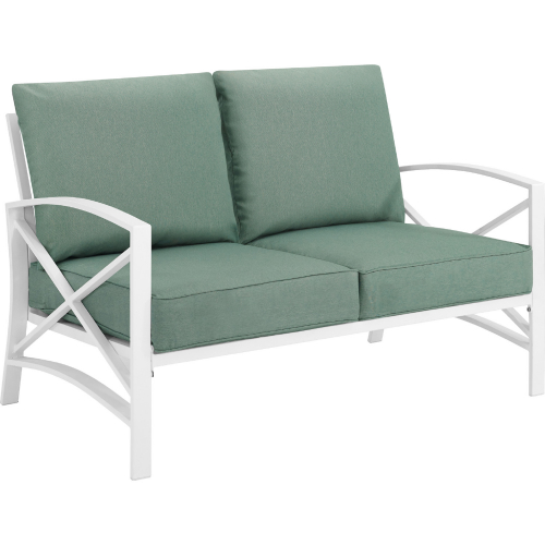 Kaplan Outdoor Loveseat in White Steel & Mist Cushions