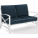 Kaplan Outdoor Loveseat in White Steel with Navy Cushions