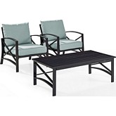 Kaplan 3 Piece Outdoor Arm Chair Set in Oiled Bronze Steel w/ Mist Cushions