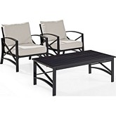 Kaplan 3 Piece Outdoor Arm Chair Set in Oiled Bronze Steel with Oatmeal Cushions