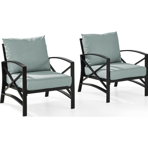 Kaplan 2 Piece Outdoor Arm Chair Set in Oiled Bronze Steel w/ Mist Cushions