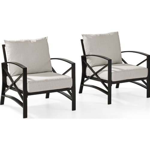 Kaplan 2 Piece Outdoor Arm Chair Set in Oiled Bronze Steel w/ Oatmeal Cushions