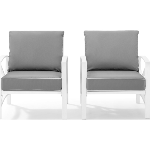 Kaplan 2 Piece Outdoor Arm Chair Set in White Metal w/ Grey Cushions