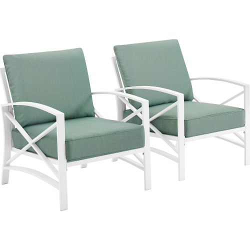 Kaplan 2 Piece Outdoor Arm Chair Set in White Steel w/ Mist Cushions