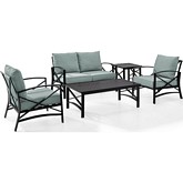 Kaplan 5 Piece Outdoor Loveseat Set in Oiled Bronze Steel w/ Mist Cushions