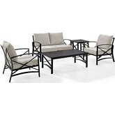 Kaplan 5 Piece Outdoor Loveseat Set in Oiled Bronze Steel w/ Oatmeal Cushion