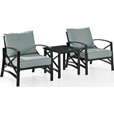 Kaplan 3 Piece Outdoor Arm Chair Set in Oiled Bronze Steel with Mist Cushions