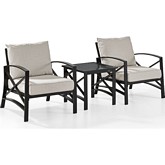 Kaplan 3 Piece Outdoor Arm Chair Set in Oiled Bronze Steel with Oatmeal Cushions