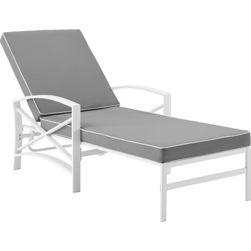 Kaplan Outdoor Chaise Lounge in White Steel & Grey Fabric