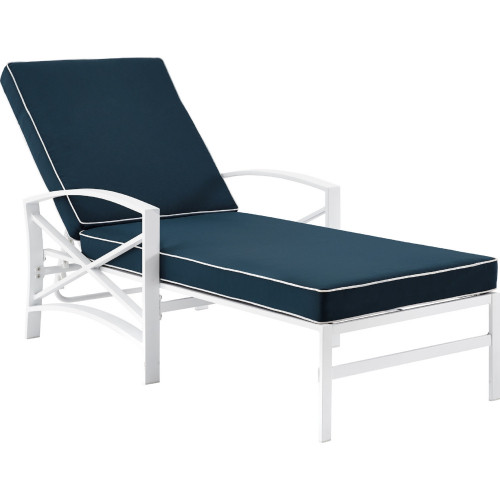 Kaplan Outdoor Chaise Lounge in White Steel & Navy Fabric